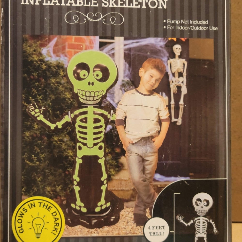 NEW!! 4 Ft Tall Free Standing Blow Up Skeleton that Glows in the Dark!